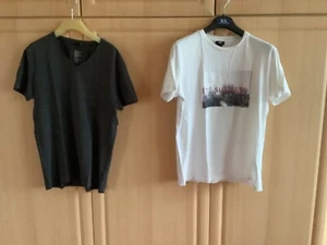 2 Männer Herren T-Shirt Gr. M H&M weiß Schrift schwarz Baumwolle Kurzarm - Bild 1 von 3