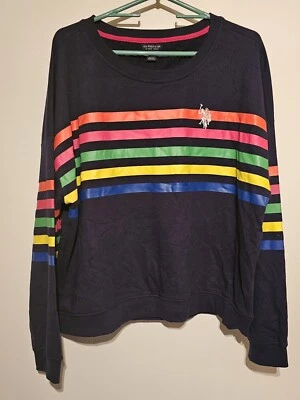 US Polo Assn Sweatshirt Womens XXXL Navy Blue Rainbow Striped Accent Logo  - Image 1 of 4