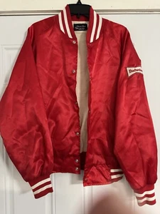 VTG 70s 80s Budweiser King Of Beers Logo Satin Bomber Jacket Adult MediumRed USA - Picture 1 of 10