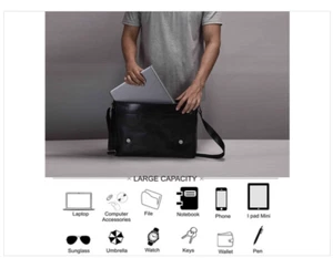 Fabrycznie nowa z metką WOSKOWANY POŁYSK 100% SKÓRA 15,5" MESSENGER TECZKA CROSSBODY LAPTOP TABLET - Zdjęcie 1 z 10