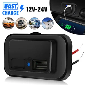 12V-24V 4.8A Dual USB Port Car Fast Charger Socket Power Outlet LED Waterproof - Picture 1 of 8
