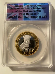 2014 100th Anniversary First World War Great Britain ANACS PR70 SILVER COIN ngc - Picture 1 of 2