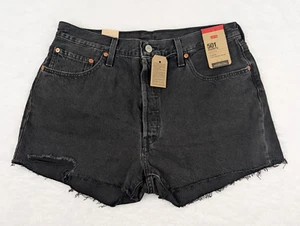 Levi's 501 Womens Shorts 34 Black Denim Cut Off High Rise Distressed Pockets NWT - Picture 1 of 15