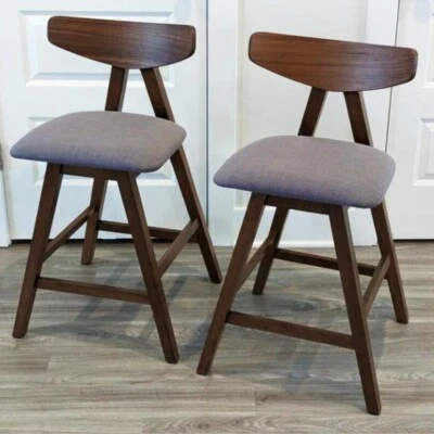 (Juego 2) Taburetes modernos tapizados altura mostrador sillas de bar de madera con respaldo Foto 1 de 4