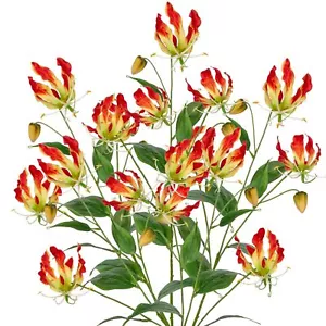 Set of 5 Artificial Flowers Sprays Fake Gloriosa Superba Flowers Red Orange F... - Picture 1 of 6