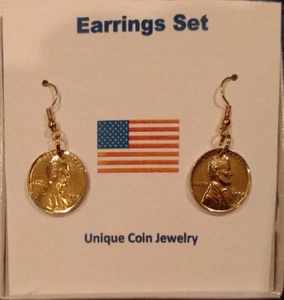 24K Gold-plated Wheat Pennies EARRINGS 1 (one) cent penny coin set GREAT GIFT - Picture 1 of 2