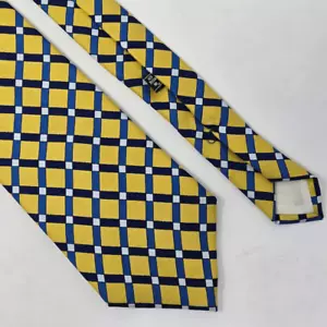BULLOCK & JONES SILK TIE YELLOW BLUE WINDOWPANE PLAID CHECK ENGLAND 3.75" X 57" - Picture 1 of 3
