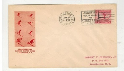 1932 LAKE PLACID WINTER OLYMPICS GORHAM 716-34 DUAL CACHET & D.C. CANCEL - Image 1 of 2