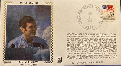 CHALLENGER STS-51-L SPACE DISASTER -DICK SCOBEE MEMORIAL SOUVENIR COVER 1986 - Image 1 of 4