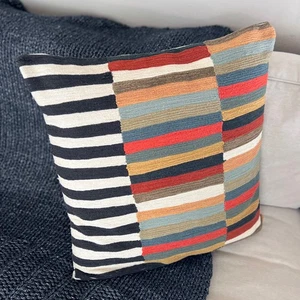 Pottery Barn Carson Crewel Embroidered Striped Pillow Cover 24" Rustic Appliqué - Picture 1 of 9