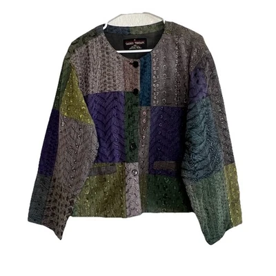 Sacred Threads M/L Patchwork Mixed Print Boho Hippie Short Jacket Art to Wear - Image 1 of 4