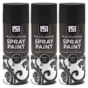 3 x Black Gloss Spray Paint Aerosol Auto Car Van Bike Restore Metal 400ml - Picture 1 of 2