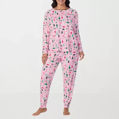 Cuddl Duds женщин XL розовый собак и деревьев свитер вязаный гостиной пижамы комплект новый с Ярлыками - Изображение 1 из 4