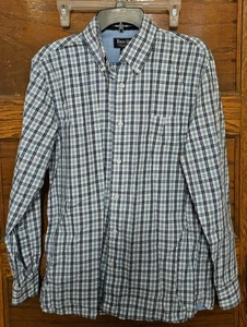 Herren Medium Bass Langarm Hemd mit Knopfleiste blau kariert mit Tasche - Bild 1 von 4