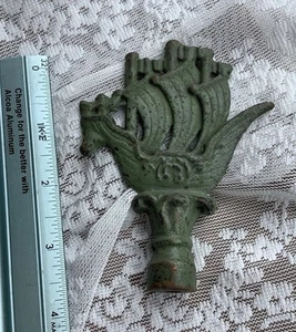 Vintage Lamp Finial Art Deco Sailing Ship Medium Green Cast Iron 4" - Picture 1 of 6