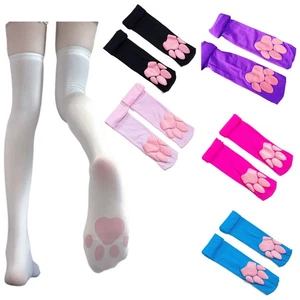 1Pairs Women 3D Cat Paw Pad Socks Thigh High Socks Kitten Claw Hosiery Stockings - Picture 1 of 23