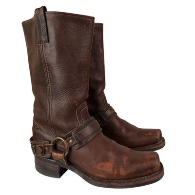 Botas Frye Mujer 9 M Marrón Cinturón Arnés Ingeniero Moto Puntera Cuadrada 77250 EE. UU. Foto 1 de 4