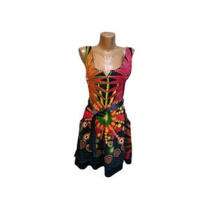 Abito donna Desigual taglia L blu multicolore oro, floreale, cintura, midi - Foto 1 di 13