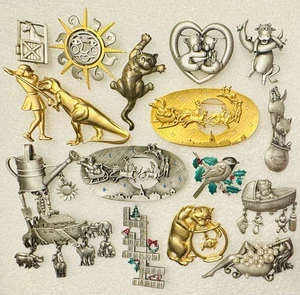 Vintage signierte JJ Jonette Schmuck Anstecknadeln Brosche Set (16) Weihnachten Schaumbad Katze - Bild 1 von 13
