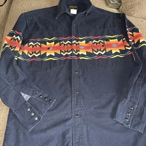 Wrangler Shirt Mens Medium Black Pearl Snap Aztec Brushpopper Western Cowboy - Picture 1 of 16