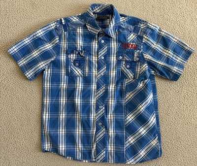 Coogi Shirt Mens Large Blue White Plaid Short Sleeve Western Button Up Cotton - Image 1 of 4