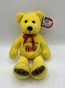 Las Vegas Bean Bag Plush Lucky Bear 9” Yellow Vintage 1999 - Picture 1 of 10
