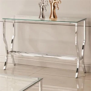 Stonecroft Furniture Modern Glass Top Console Table in Chrome - Picture 1 of 3