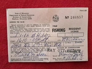 1968 Wisconsin Angelschein Marathon County Ray Ott County Sachbearbeiter - Bild 1 von 3