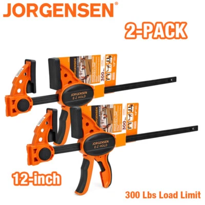 JORGENSEN Paquete de 2 Abrazaderas de Barra de Trinquete de 12 pulgadas Juego de Abrazadera de Una Mano de Trabajo Medio Sujeción E-Z Foto 1 de 4