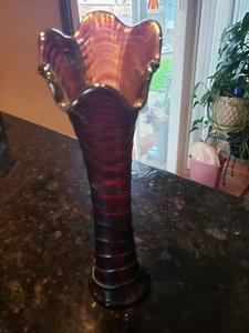 Imperial Carnival Glass Ripple Iridescent Swung 11.5” Vase 3" base - Picture 1 of 6