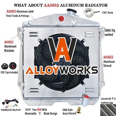4 ROW RADIATOR+SHROUD+FAN FIT 1943-48 Chevrolet BG/BL/BN/DJ/DP/DR Base Chevy V8 - Изображение 1 из 4