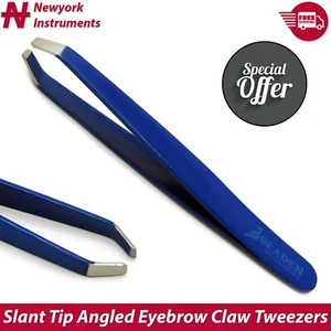 Professional Eyebrow Claw Tweezers Blue Hair Removal Slanted Tip Makeup Beauty - Picture 1 of 5