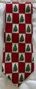 Robert Stock Red Tie with Christmas Trees 100% Silk Necktie - Picture 1 of 3