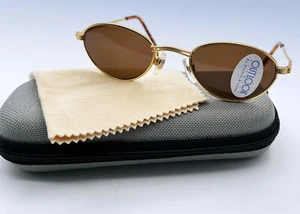 OUTLOOK by Bausch & Lomb Slim Retro Oval Frame Sunglasses Gold-Tone NWT w Case - Picture 1 of 4
