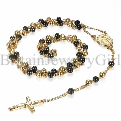 Collar Largo Colgante Cruz Jesús Crucifijo Cuentas Rosario Santo Acero Inoxidable Hombres Foto 1 de 4