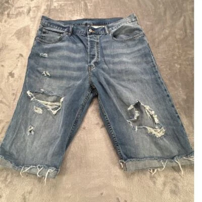 Pantalones Cortos H&M Divididos Para Hombres 36 Denim Jean Envejecido Botón-Volar 12" Calle Informal  Foto 1 de 4