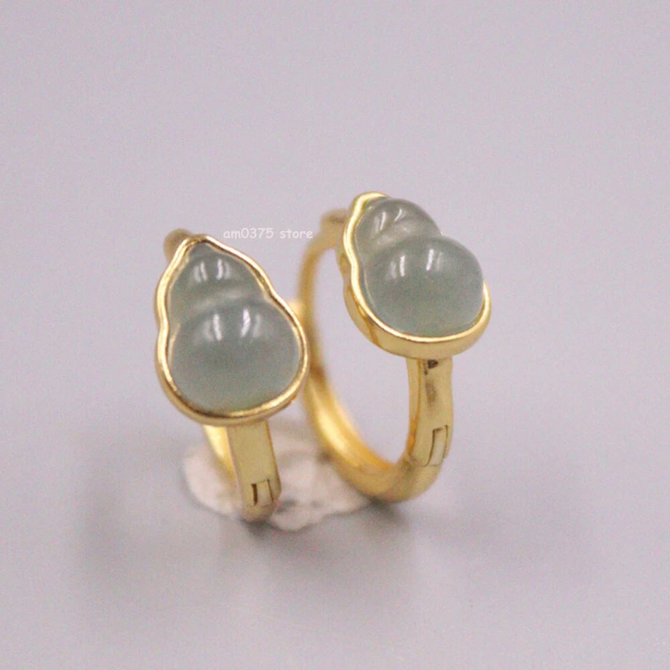 Pendientes de aro de calabaza de jadeíta verde de plata de ley 925 real chapados en oro 16 mmD Foto 1 de 4