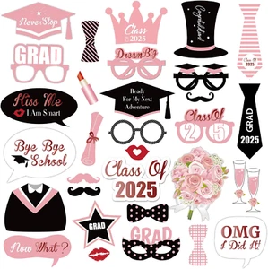 31PCS 2025 Pink Graduation Photo Booth Props Congratulations 2025 Graduation Cla - Picture 1 of 12