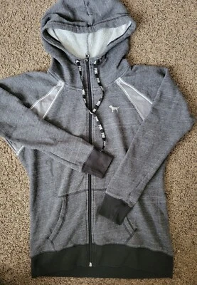 Victoria Secret Pink Womens Zip Down Hoodie Grey Two Tone Great Condition Size M - Изображение 1 из 4