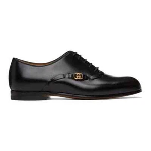 Gucci Z8186 Mens Black Leather Quentin Lace-Up Derbys Shoes Size 11 - Picture 1 of 5