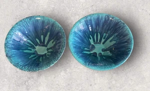 Set Of 2 Vintage Antique Signed Anton Lang Drip Glazed Pottery Bowls 9.5” Dia - Picture 1 of 20