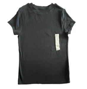 A New Day Womens Size Medium Short Sleeve Tight Fitting Black Top Blouse New - Picture 1 of 7