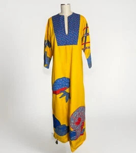 Vintage 1970s Handmade Yellow Maxi Dress with Appliqué & Patchwork M/L - Picture 1 of 8