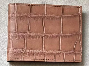 Authentic Crocodile Belly Leather Men's Bifold Beige Wallet Soft Skin - Imagen 1 de 3