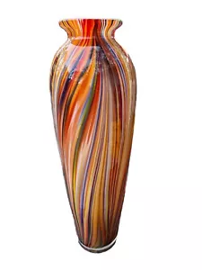 Older Venetian Murano Striped & Swirled Multicolor Vase 17” Italian Art Glass - Picture 1 of 16