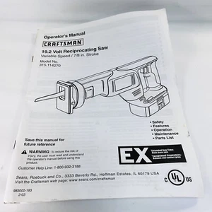 Sears Craftsman 19.2V Reciprocating Saw 19.2 Volt #315.114270 MANUAL ONLY - Picture 1 of 2