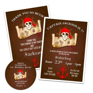 PERSONALISIERTE PIRATENSCHATZ GEBURTSTAG PARTY EINLADUNGEN DANKESCHÖN NOTIZEN AUFKLEBER - Bild 1 von 7