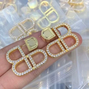 BB Designer Hoop Earrings High end 18k Gold Plate Cubic Zircon 1 inch.X 1 - Picture 1 of 2
