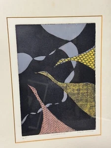 CLAIRE EHRLICH HAND SIGNED ETCHING ABSTRACT BIRDS COMPOSITION MODERN ART VINTAGE - Picture 1 of 14