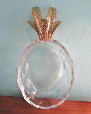 Centro de mesa de piña cuenco cristal sintético acrílico tono dorado hojas usado en excelente estado Foto 1 de 4